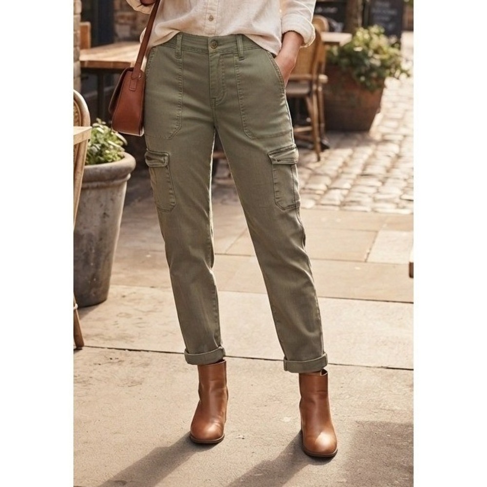 Vigoss Thompson Tomboy Cargo Pants Womens 28 Olive Green Cuffed Stretch Gorpcore